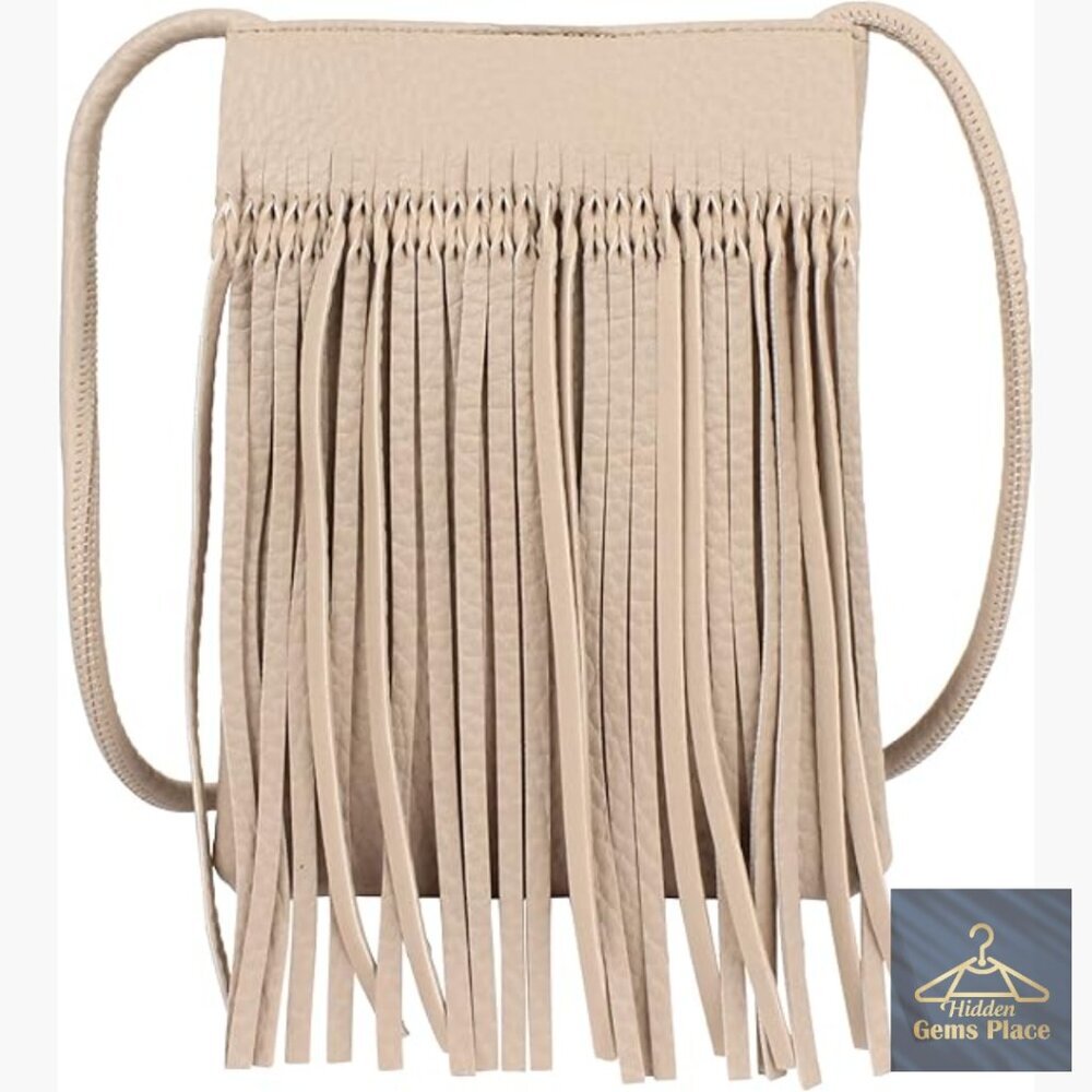 Mini Fringe Tassel PU Leather Hobo Crossbody Bag Phone Pouch Wallet